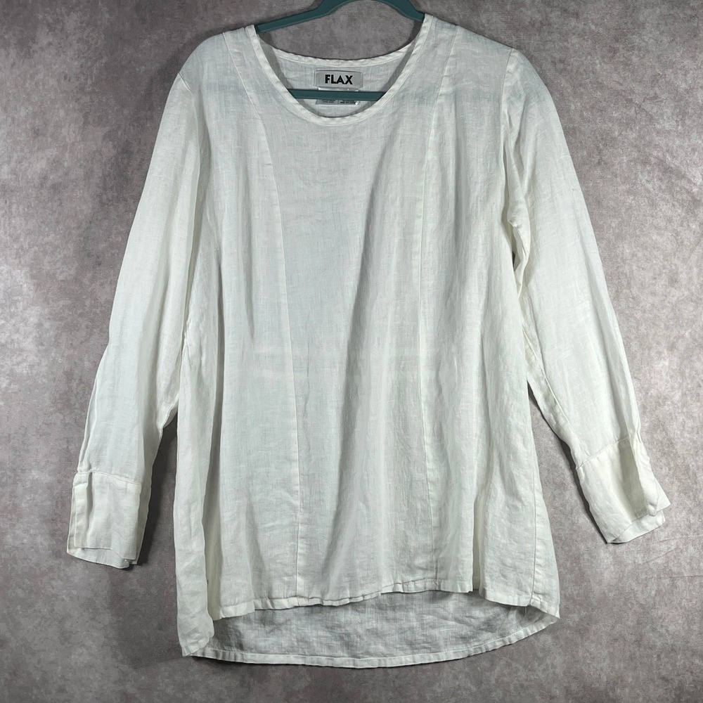 Flax Top Womens Small White Linen Long Sleeve Tunic Minimalist Capsule Lagenlook